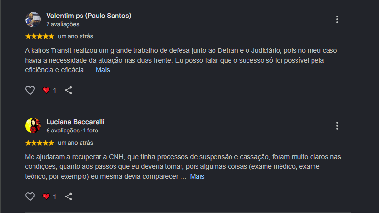 Print original com duas avaliações reais da Kairós Transit, imagem 4